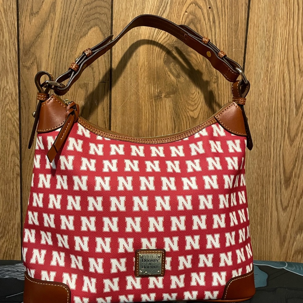 Dooney & Bourke Red and Tan Patterned Shoulder Bag Nebraska